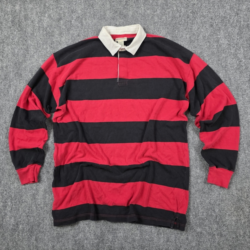 ST JOHNS BAY COTTON RUGBY SHIRT RED BLACK HEAVYWEIGHT